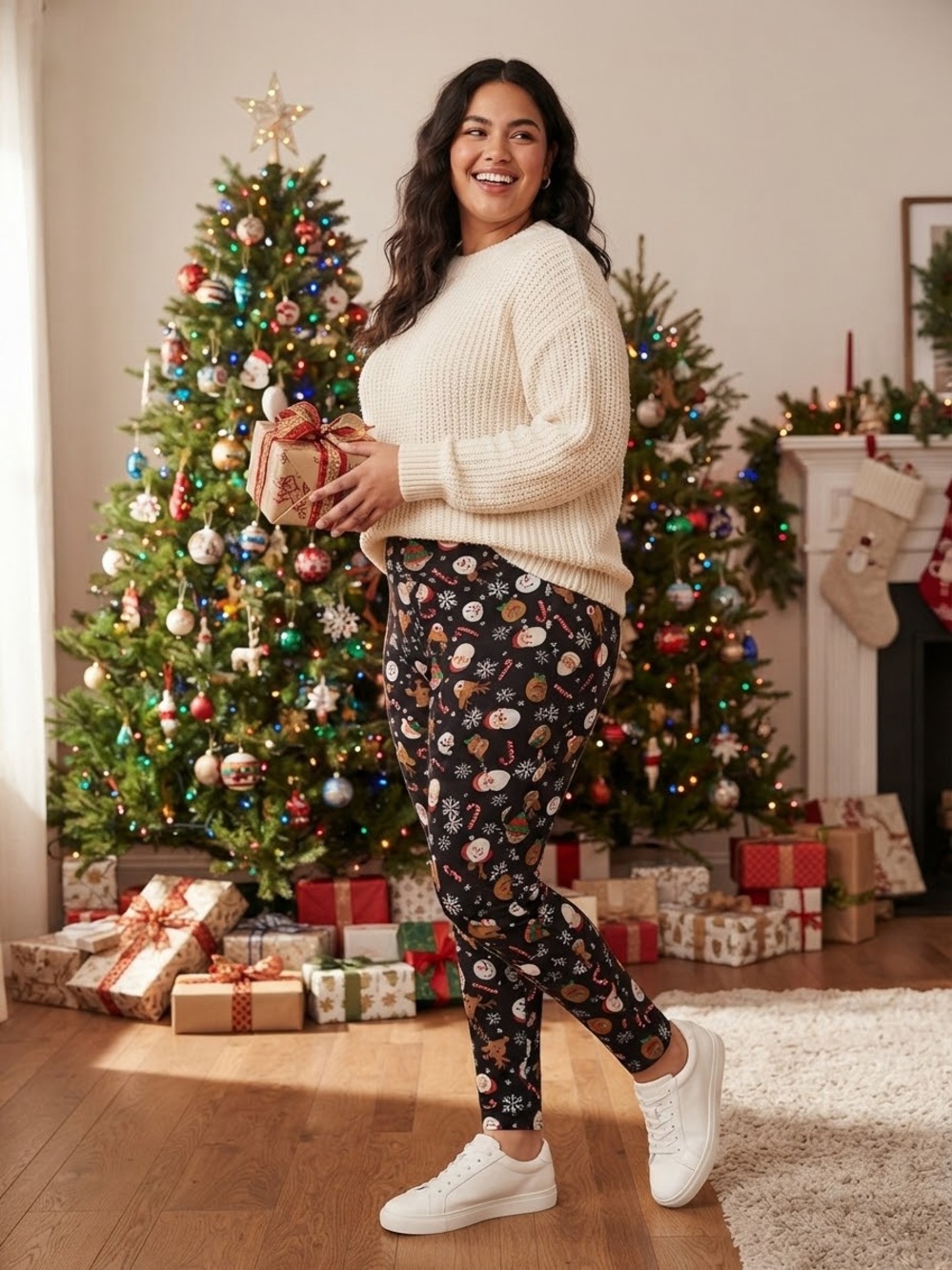 Derek Heart Black Holiday Print Leggings with Festive Characters